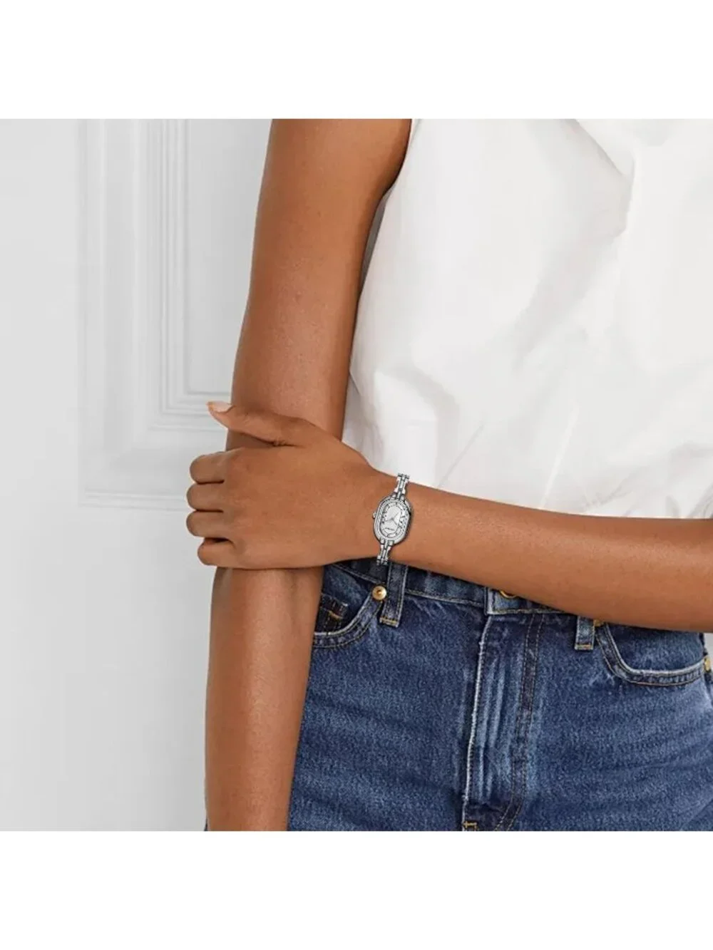 Women's Silver White Dainty Bangle Vintage Bracelet Numeral Dial Wrist Watch